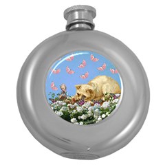 Cat And Butterflies Round Hip Flask (5 Oz) by snowwhitegirl