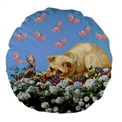 Cat And Butterflies Large 18  Premium Flano Round Cushions by snowwhitegirl