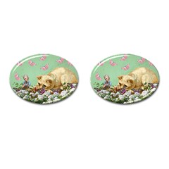 Cat And Butterflies Green Cufflinks (oval) by snowwhitegirl