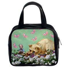 Cat And Butterflies Green Classic Handbag (two Sides) by snowwhitegirl