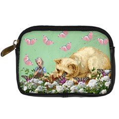 Cat And Butterflies Green Digital Camera Leather Case by snowwhitegirl