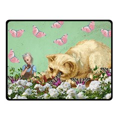 Cat And Butterflies Green Fleece Blanket (small) by snowwhitegirl