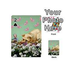 Cat And Butterflies Green Playing Cards 54 (mini) by snowwhitegirl