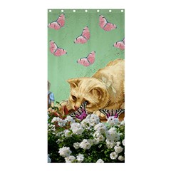 Cat And Butterflies Green Shower Curtain 36  X 72  (stall)  by snowwhitegirl