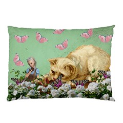 Cat And Butterflies Green Pillow Case (two Sides) by snowwhitegirl