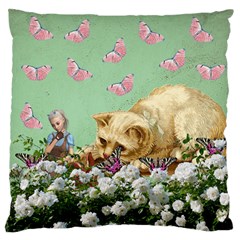 Cat And Butterflies Green Large Flano Cushion Case (one Side) by snowwhitegirl