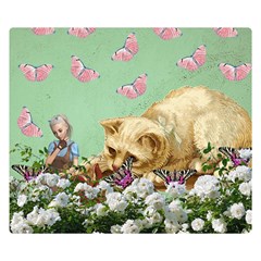 Cat And Butterflies Green Double Sided Flano Blanket (small)  by snowwhitegirl