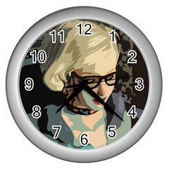 Girl Thinking Wall Clock (silver) by snowwhitegirl