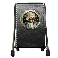 Girl Thinking Pen Holder Desk Clock by snowwhitegirl