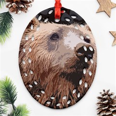 Bear Looking Ornament (oval Filigree) by snowwhitegirl