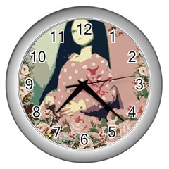 Rose Floral Doll Wall Clock (silver) by snowwhitegirl