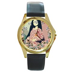 Rose Floral Doll Round Gold Metal Watch by snowwhitegirl