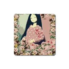 Rose Floral Doll Square Magnet by snowwhitegirl