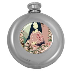 Rose Floral Doll Round Hip Flask (5 Oz) by snowwhitegirl