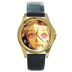 Butterfly Eyes Round Gold Metal Watch