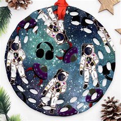 Astronaut Space Galaxy Round Filigree Ornament (two Sides) by snowwhitegirl