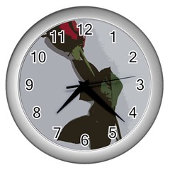 Red Rose Wall Clock (silver) by snowwhitegirl