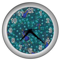 Peacocks Wall Clock (silver) by snowwhitegirl