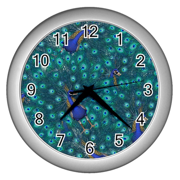 Peacocks Wall Clock (Silver)