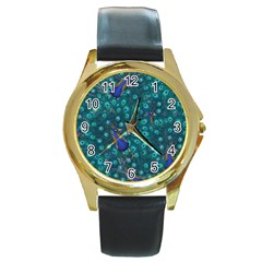 Peacocks Round Gold Metal Watch by snowwhitegirl