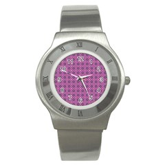 Floral Circles Pink Stainless Steel Watch by BrightVibesDesign