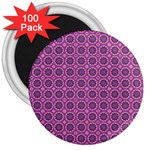 Floral Circles Pink 3  Magnets (100 pack) Front