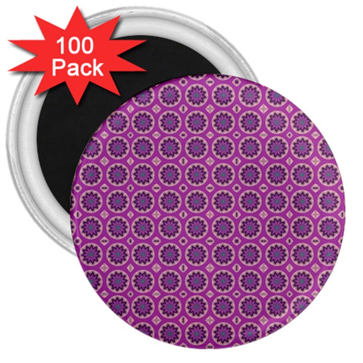 Floral Circles Pink 3  Magnets (100 pack)