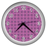 Floral Circles Pink Wall Clock (Silver) Front