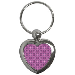 Floral Circles Pink Key Chains (heart)  by BrightVibesDesign