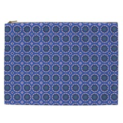 Floral Circles Blue Cosmetic Bag (xxl) by BrightVibesDesign