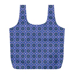 Floral Circles Blue Full Print Recycle Bag (l) by BrightVibesDesign