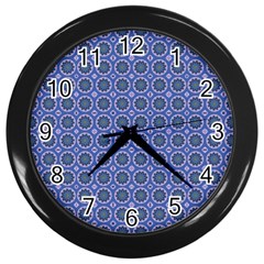 Floral Circles Blue Wall Clock (black) by BrightVibesDesign