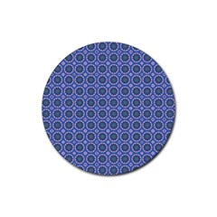 Floral Circles Blue Rubber Round Coaster (4 Pack)  by BrightVibesDesign