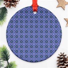 Floral Circles Blue Round Ornament (two Sides) by BrightVibesDesign