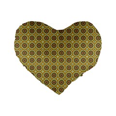 Floral Circles Yellow Standard 16  Premium Flano Heart Shape Cushions by BrightVibesDesign