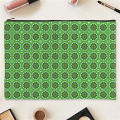 Floral Circles Green Cosmetic Bag (xxxl) by BrightVibesDesign