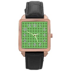 Floral Circles Green Rose Gold Leather Watch  by BrightVibesDesign