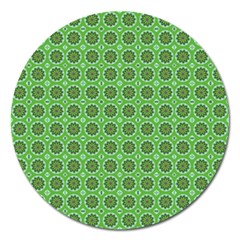 Floral Circles Green Magnet 5  (round) by BrightVibesDesign