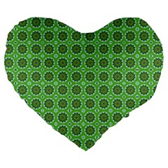 Floral Circles Green Large 19  Premium Heart Shape Cushions by BrightVibesDesign