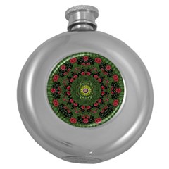 Sunshine Mandala In Rose Heaven Round Hip Flask (5 Oz) by pepitasart