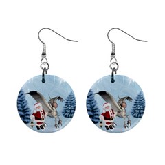 Santa Claus With Cute Pegasus In A Winter Landscape Mini Button Earrings by FantasyWorld7