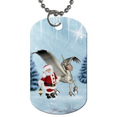 Santa Claus With Cute Pegasus In A Winter Landscape Dog Tag (one Side) by FantasyWorld7