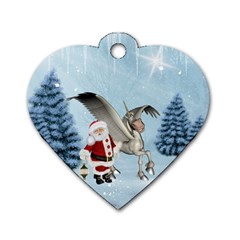 Santa Claus With Cute Pegasus In A Winter Landscape Dog Tag Heart (one Side) by FantasyWorld7