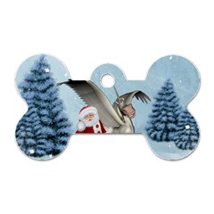 Santa Claus With Cute Pegasus In A Winter Landscape Dog Tag Bone (one Side) by FantasyWorld7