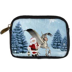 Santa Claus With Cute Pegasus In A Winter Landscape Digital Camera Leather Case by FantasyWorld7