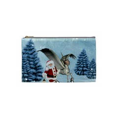 Santa Claus With Cute Pegasus In A Winter Landscape Cosmetic Bag (small) by FantasyWorld7