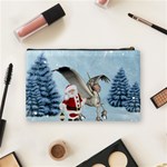 Santa Claus With Cute Pegasus In A Winter Landscape Cosmetic Bag (Medium) Back