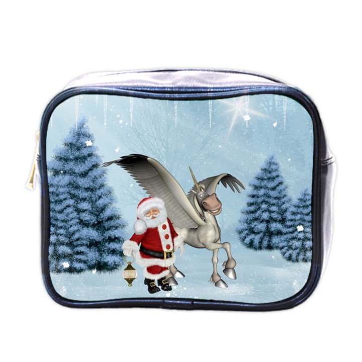 Santa Claus With Cute Pegasus In A Winter Landscape Mini Toiletries Bag (One Side)