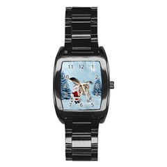 Santa Claus With Cute Pegasus In A Winter Landscape Stainless Steel Barrel Watch by FantasyWorld7