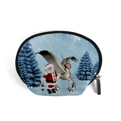 Santa Claus With Cute Pegasus In A Winter Landscape Accessory Pouch (small) by FantasyWorld7